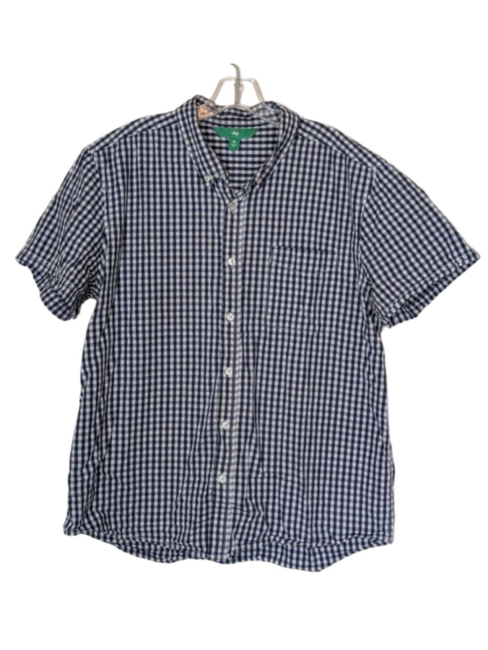 Men's dip Blue White Gingham Casual Button Down Shirt XL